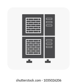 Condenser unit or compressor vector icon. Outside part of air conditioner (AC) or air conditioning HVAC system. Temperature control technology to heat ventilation by fan for cooling home or building.