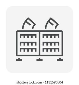 Condenser unit or compressor vector icon. Part of air conditioner (AC) or air conditioning HVAC system. Temperature control technology to heat ventilation by fan for cooling home or building. 64x64 px