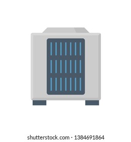 Condenser unit or compressor vector icon. Outside part of air conditioner (AC) or air conditioning HVAC system. Temperature control technology to heat ventilation by fan for cooling home or building.