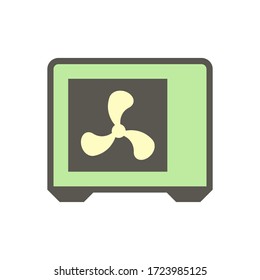 Condenser unit or compressor vector icon. Outside part of air conditioner (AC) or air conditioning HVAC system. Temperature control technology to heat ventilation by fan for cooling home or building.