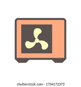 Condenser unit or compressor vector icon. Outside part of air conditioner (AC) or air conditioning HVAC system. Temperature control technology to heat ventilation by fan for cooling home or building.