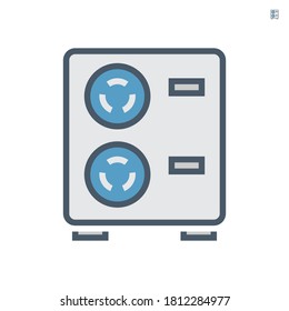 Condenser unit or compressor vector icon. Part of air conditioner (AC) or air conditioning HVAC system. Temperature control technology to heat ventilation by fan for cooling home or building. 64x64 px