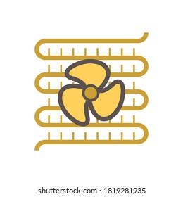 Icono de la unidad del condensador. Tecnología de control de temperatura y humedad en el sistema HVAC de aire acondicionado. Para refrigeración, humedad y ventilación térmica. Se compone de ventilador, compresor, tubo de cobre y fluido dentro.