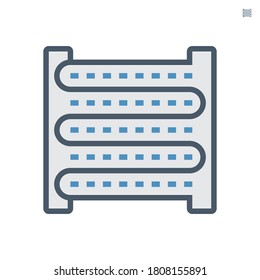 Kondensationseinheit-Symbol. Das ist eine Kühl-, Wärme- und Feuchtigkeitsregelungstechnik für die Klimaanlage HVAC System. Aus Kupferrohr, Flüssigkeit und Gas im Inneren bestehen. 64 x 64 Pixel.
