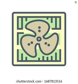 Condenser unit part vector icon for replacement, repair air conditioner ac, heating ventilation, air conditioning, HVAC system. Electricity for heat ventilation to outdoor, outside. 64x64 pixel.