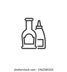 Condiment bottles line icon. linear style sign for mobile concept and web design. Ketchup and mustard outline vector icon. Symbol, logo illustration. Vector graphics