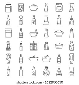 Condiment food icons set. Outline set of condiment food vector icons for web design isolated on white background