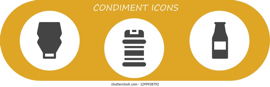  condiment icon set. 3 filled condiment icons.  Simple modern icons about  - Mayonnaise, Condiments, Ketchup bottle