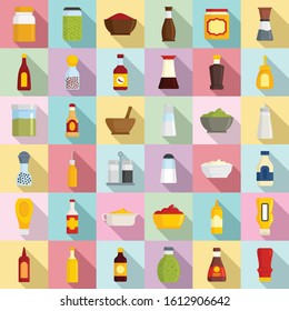 Condiment icons set. Flat set of condiment vector icons for web design