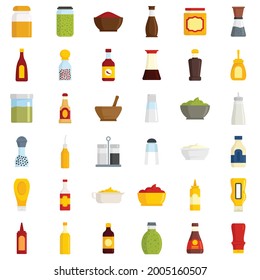 Condiment icons set. Flat set of condiment vector icons isolated on white background