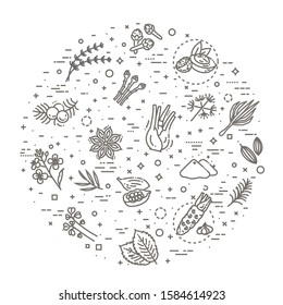 Condiment icons set. Outline set of condiment vector icons