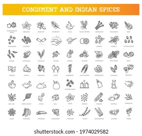 Condiment icons set. Outline set of condiment vector icons