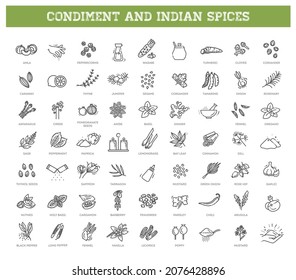 Condiment icons set. Outline set of condiment vector icons