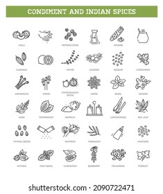 Condiment icons set. Outline set of condiment vector icons