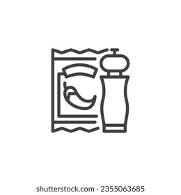 Condiment Spices line icon. Pepper grinder linear style sign for mobile concept and web design. Hot pepper condiment outline vector icon. Symbol, logo illustration. Vector graphics