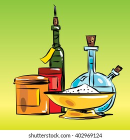 Condiments cooking oil and salt
