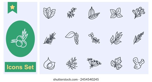 condiments and herbs icon set symbol collection, logo isolated vector illustration