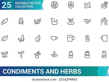 condiments and herbs icons set, Spices, minimal thin line web icon set. Minimalis line symble collections, ui icon set, Outline icons collection. Simple vector illustration.