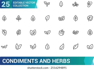 condiments and herbs icons set, Spices, minimal thin line web icon set. Minimalis line symble collections, ui icon set, Outline icons collection. Simple vector illustration.