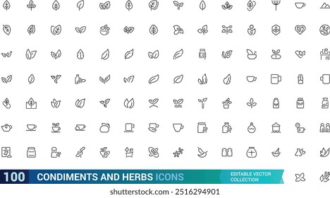 condiments and herbs icons set, Spices, minimal thin line web icon set. Minimalis line symble collections, ui icon set, Outline icons collection. Simple vector illustration.