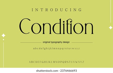 Condición Elegante alfabeto tipo letras del logotipo de la moda de bodas abstractas de lujo. Tipos de letra urbanos clásicos mínimos para logotipo, marca, etc. Tipografía tipo mayúsculas minúsculas y número. ilustración vectorial