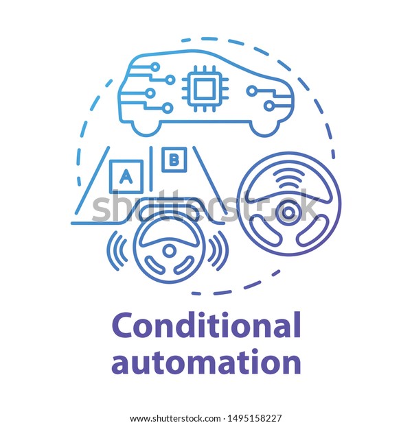 Conditional automation concept icon. Adaptive\
cruise control. Car with autonomous features. System for safe\
driving idea thin line illustration. Vector isolated outline\
drawing. Editable\
stroke