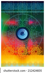 Conditional eyes.  Image of one eye built into the center of circular ornament,