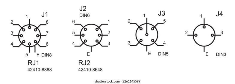Conditional graphic designations of connectors: audio, rj, din socket.
Vector icons of electronic components of an electrical diagram.