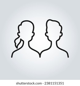 Ein bedingtes Bild einer Person. Das Symbol zeigt ein Mädchen und einen Typen. Ein Ehepaar. Einzeln Symbol auf dem Hintergrund. Moderne Vektorgrafik im flachen Stil.