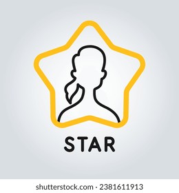 A conditional image of a person. The icon depicts a girl in a star. Isolated icon on the background. Modern vector illustration in a flat style.
