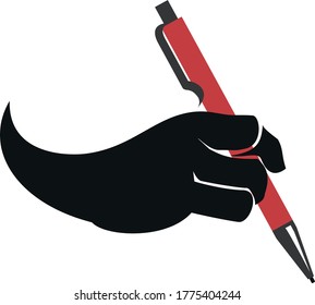 Signo condicional de la mano de escritura. Mano sosteniendo un bolígrafo. Imagen aislada del vector. 