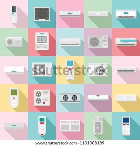 Conditioner air filter vent remote icons set. Flat illustration of 25 conditioner air filter vent remote vector icons for web
