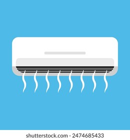 Conditioner with cold air flow on a blue background. Vector illustration.