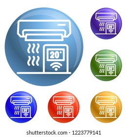 Conditioner control icons set vector 6 color isolated on white background