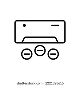 Conditioner line icon. Air conditioning, Air filtration, cold, heat, virus, fan, propeller, thermometer, etc. Fresh air concept. Vector black line icon on white background