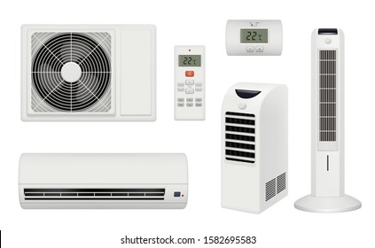 Conditioner. Relaxing comfortable room with air ventilation purifier vector conditioner realistic