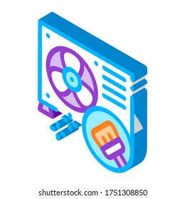 Señal isométrica del vector de limpieza de reparación del acondicionador. ilustración de símbolo aislado de color
