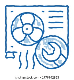 Conditioner System Repair sketch icon vector. Hand drawn blue doodle line art isolated symbol illustration