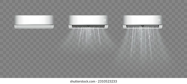 Conditioners. Air conditioner with cold air effect. Electronic device for monitoring the room temperature. . Vector illustration