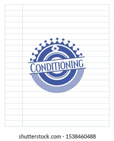 Conditioning blue ink pen emblem. Vector Illustration. Detailed.