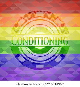 Conditioning emblem on mosaic background with the colors of the LGBT flag
