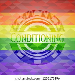Conditioning emblem on mosaic background with the colors of the LGBT flag