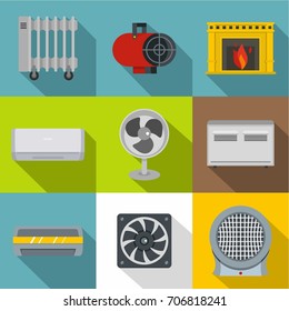 Conditioning icon set. Flat style set of 9 conditioning vector icons for web design