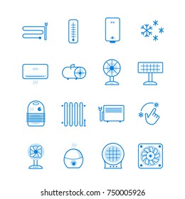 Conditioning icons set. Blue line icons set. Can be used for designations topics or sections in web or polygraphy