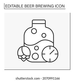  Conditioning line icon.Bottle refermentation. Beer in bottle sparkle.Beer brewing concept. Isolated vector illustration. Editable stroke