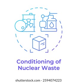 Conditioning of nuclear waste blue gradient concept icon. Prepare radioactive materials for safe long term storage. Round shape line illustration. Abstract idea. Graphic design. Easy to use in article