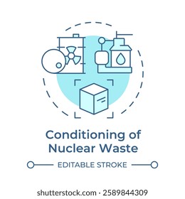 Conditioning of nuclear waste soft blue concept icon. Prepare radioactive materials for safe long term storage. Round shape line illustration. Abstract idea. Graphic design. Easy to use in article