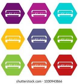 Conditioning split system icon set many color hexahedron isolated on white vector illustration