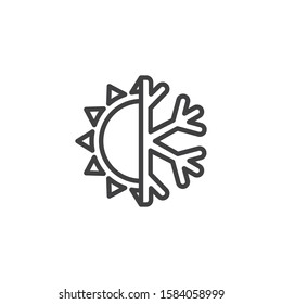 Conditioning system line icon. Sun and snowflake linear style sign for mobile concept and web design. Heat and cool outline vector icon. Climate control symbol, logo illustration. Vector graphics