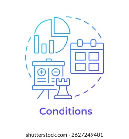 Ícone de conceito de gradiente azul das condições. Estratégia de negócios, planejamento. Estatísticas, análise. Ilustração de linha de forma redonda. Ideia abstrata. Design gráfico. Fácil de usar em publicidade, marketing